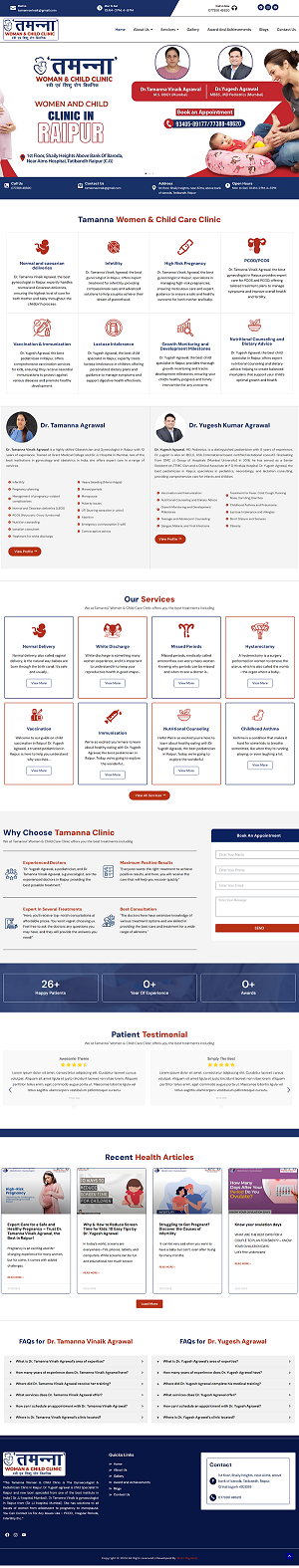 Tamanna Women & Child Care Clinic in Raipur - Expert Care by Dr. Tamanna Agrawal and Dr. Yupesh Kumar Agrawal, Designed by Xtrim Digitech