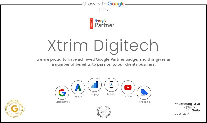 "Xtrim Digitech - Google Partner Badge Achieved for Excellence in Digital Marketing Services"