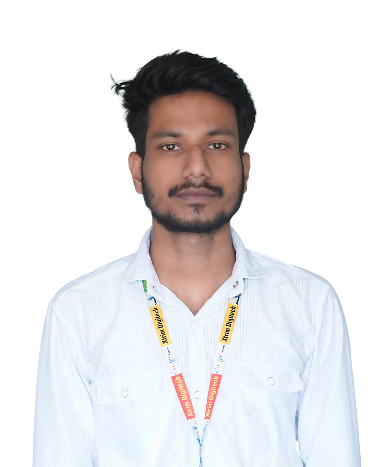 A person named Nikhil, wearing a striped shirt, smiling and looking confidently at the camera. Yash is a member of the Xtrim Digitech team.