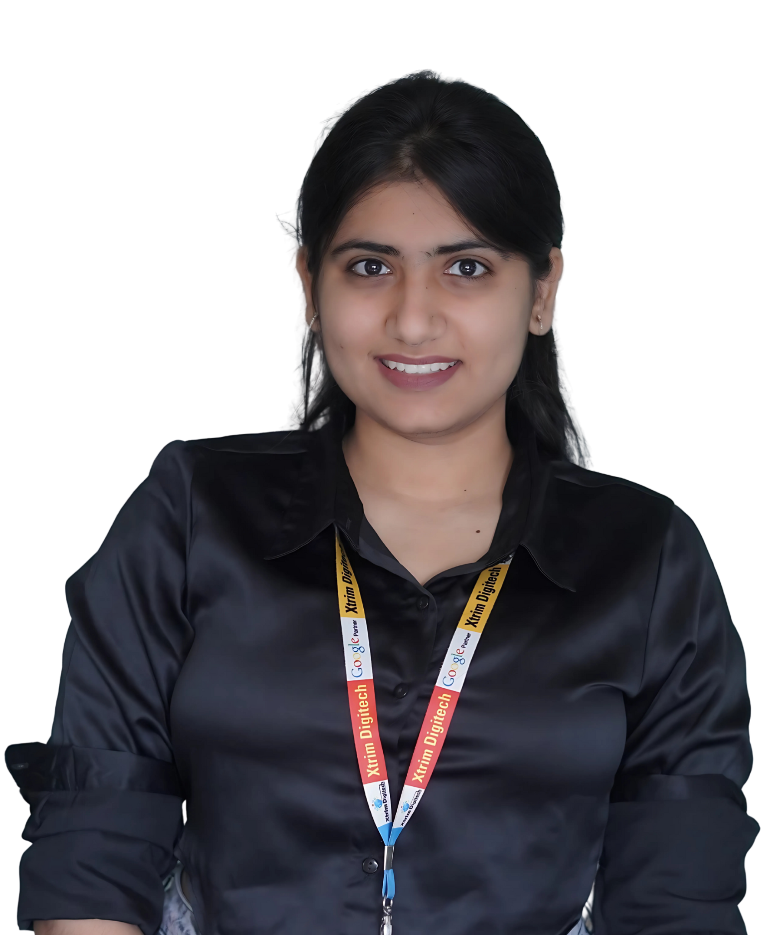 A person named Pragya, wearing a dark shirt, smiling in front of a neutral background. Pragya is a team member at Xtrim Digitech.
