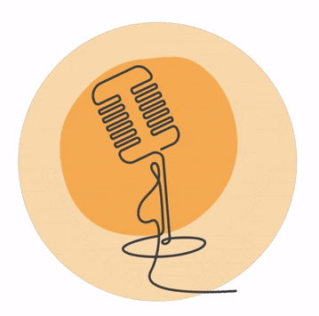 Podcast microphone line art logo in orange circle, representing radio, podcast, and audio broadcasting channel branding