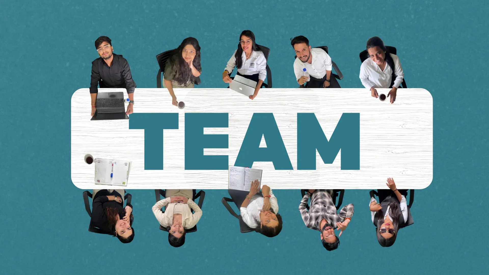 Xtrim Digitech digital marketing team including director Ankit Sabarwal, web developers, CRM managers, sales team, graphic designers, video editors, SEO specialists, and international business development executives at office meeting table