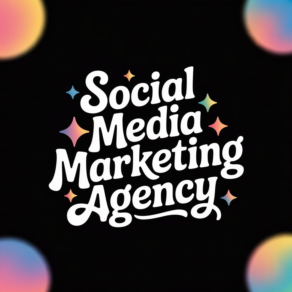 "Social Media Marketing Agency bold retro typography with colorful decorative elements on black background, branding Xtrim Digitech’s digital marketing services"