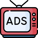 Icon of a television with “ADS” written on the screen, symbolizing broadcast TV advertising and video campaigns by the best digital marketing & local SEO company in Indore.