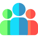 Colorful flat icon of three people in blue, green, and orange, representing teamwork, audience, or social community for Xtrim Digitech, best digital marketing company in Indore.