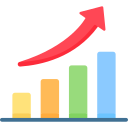 Bar chart icon with upward arrow showing business growth and positive results by the best digital marketing & local SEO company in Indore.