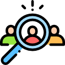 Icon of magnifying glass highlighting one person among a group, representing audience targeting and lead generation by the best digital marketing & local SEO company in Indore.