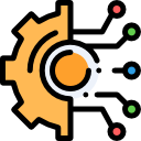 Half gear, half circuit icon symbolizing digital transformation and technology integration by the best digital marketing & local SEO company in Indore.