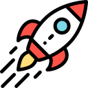 Flat icon of a rocket launching upward, symbolizing startup launches, business acceleration, and fast growth by the best digital marketing & local SEO company in Indore.