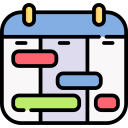 Flat icon of a calendar with colored bars marking events or tasks, representing campaign scheduling, content planning, and workflow management by Xtrim Digitech, best digital marketing company in Indore.